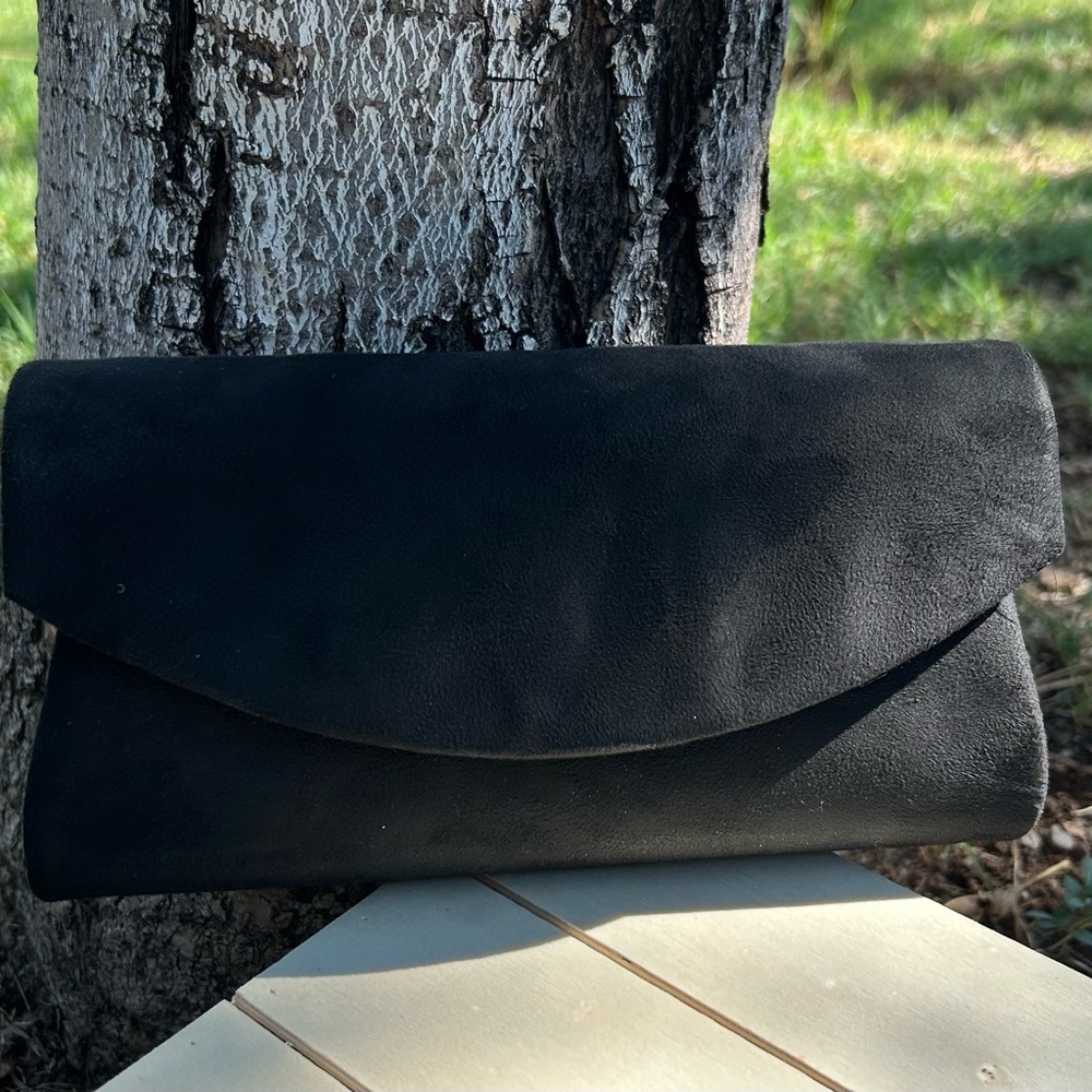 Black Faux Suede Statement Clutch NWT
